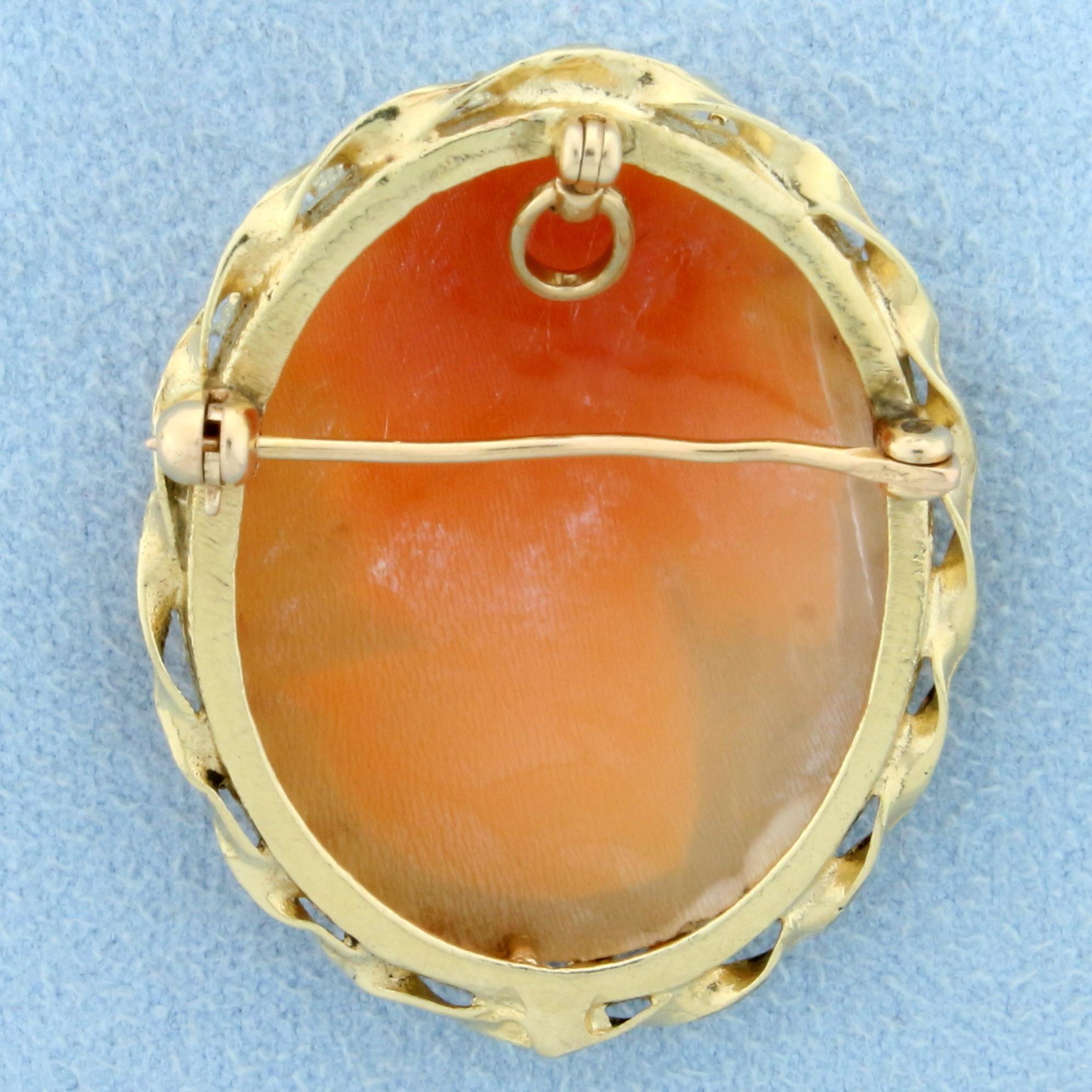 Vintage Cameo Pin Or Pendant In 14k Yellow Gold