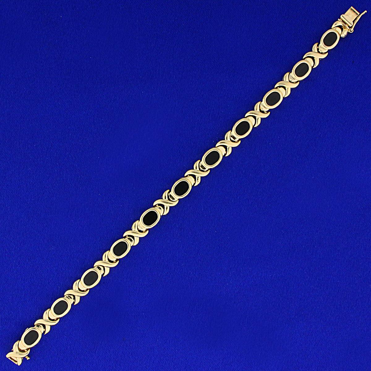 Onyx Line Bracelet In 14k Yellow Gold