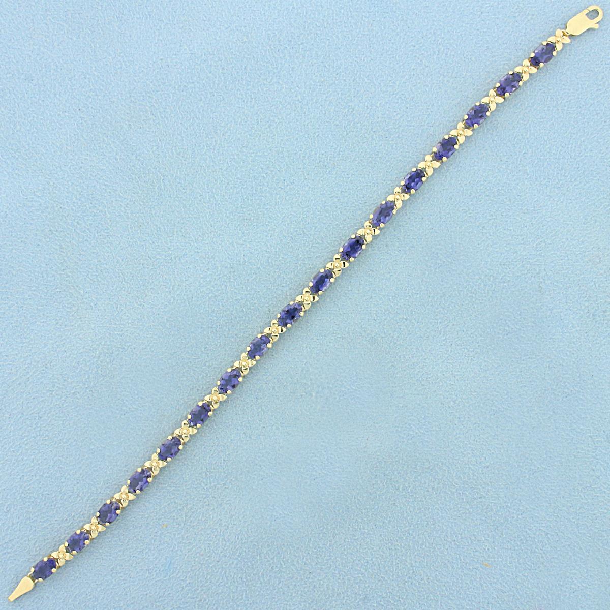 8.5ct Tw Tanzanite Flower Design Line Bracelet In 14k Yellow Gold