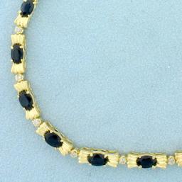 6ct Tw Sapphire And Diamond Line Bracelet In 14k Yellow Gold