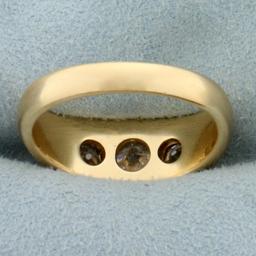 Mens Antique 1.5ct Tw Old European Cut Diamond Three Stone Ring In 14k Yellow Gold