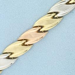 Tri Color Designer Link Bracelet In 10k White, Yellow And Rose Gold