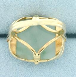 Large Natural Jade Statement Ring In 14k Yellow Gold