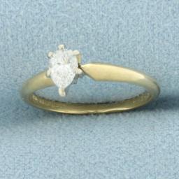 Pear Diamond Solitaire Engagement Ring In 14k Yellow Gold