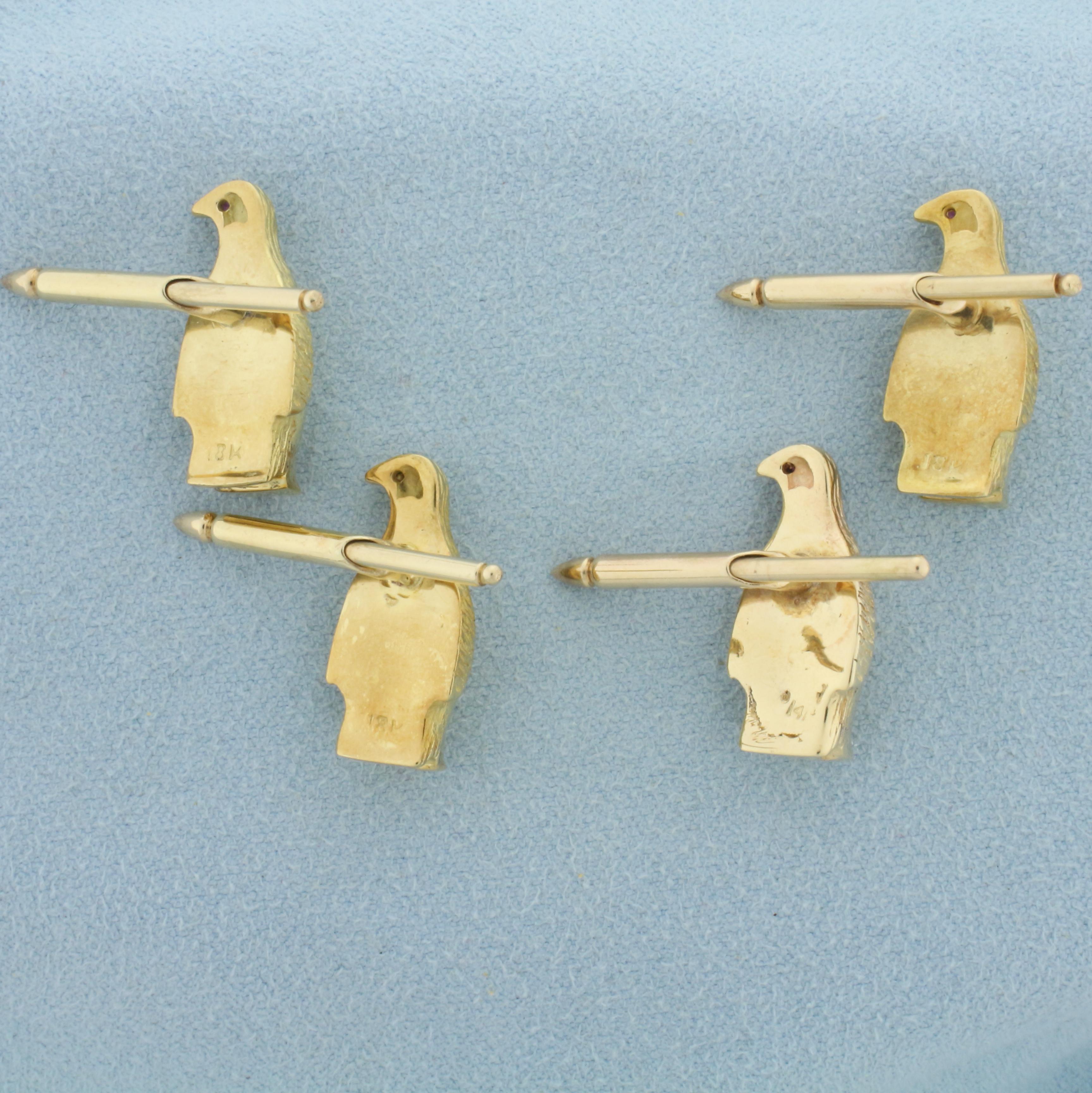 Penguin Tuxedo Stud Set In 14k Yellow Gold