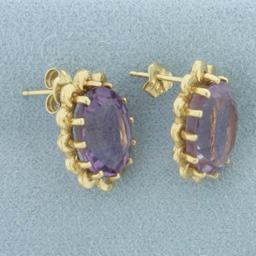 Amethyst Flower Design Earrings In 14k Yellow Gold
