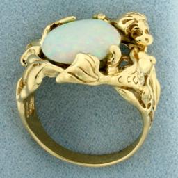 Mermaid Sea Life Opal Ring In 14k Yellow Gold