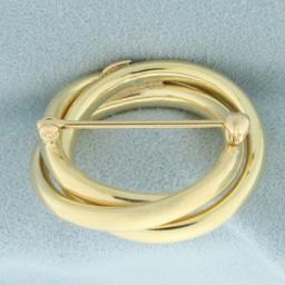 Triple Circle Love Knot Brooch Or Pin In 14k Yellow Gold