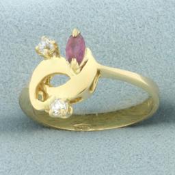 Italian Made Ruby And Diamond Ring In 18k Yellow Gold