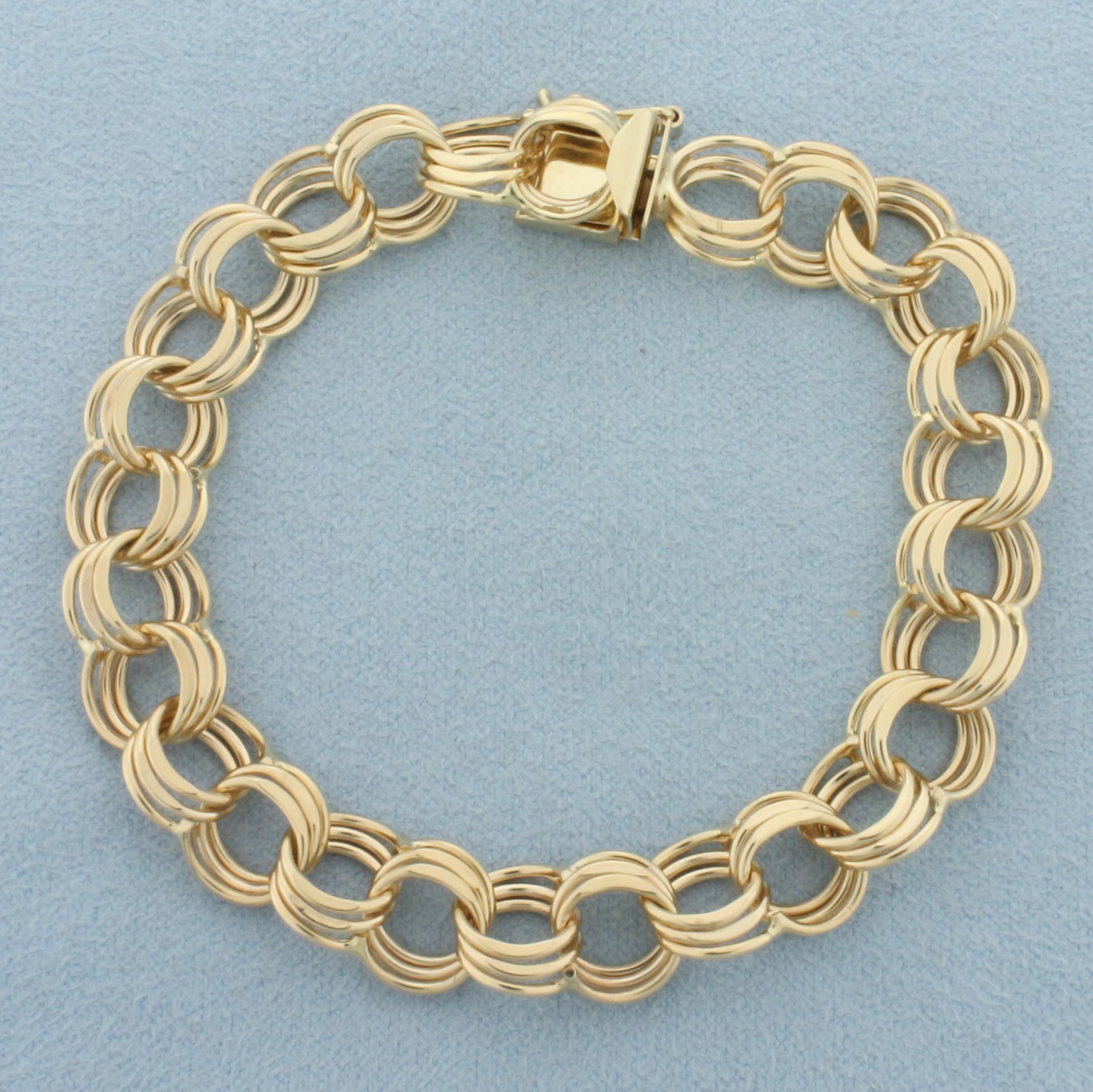 Tripple Loop Charm Bracelet In 14k Yellow Gold