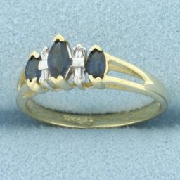 Sapphire And Diamond Split Shank Ring In 14k Yellow Gold