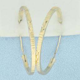 Diamond Cut Squared Edge Hoop Earrings In 14k Gold Plated Sterling Silver