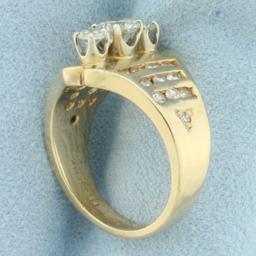 Vertical Diamond 3 Stone Ring In 14k Yellow Gold