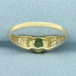 Peridot And Diamond Ring In 10k Yellow Gold