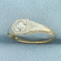 Antique Old European Cut Diamond Solitaire Engagement Ring In 14k Yellow And White Gold