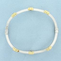 Diamond Flower Station Bangle Bracelet In 18k White And Yellow Gold