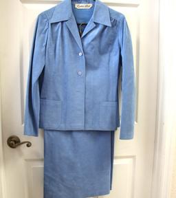 Lillie Rubin Blue Microsuede Skirt & Jacket Suit Set