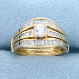 Almost 1ct Tw Baguette And Round Diamond Engagement Ring In 14k Yellow Gold