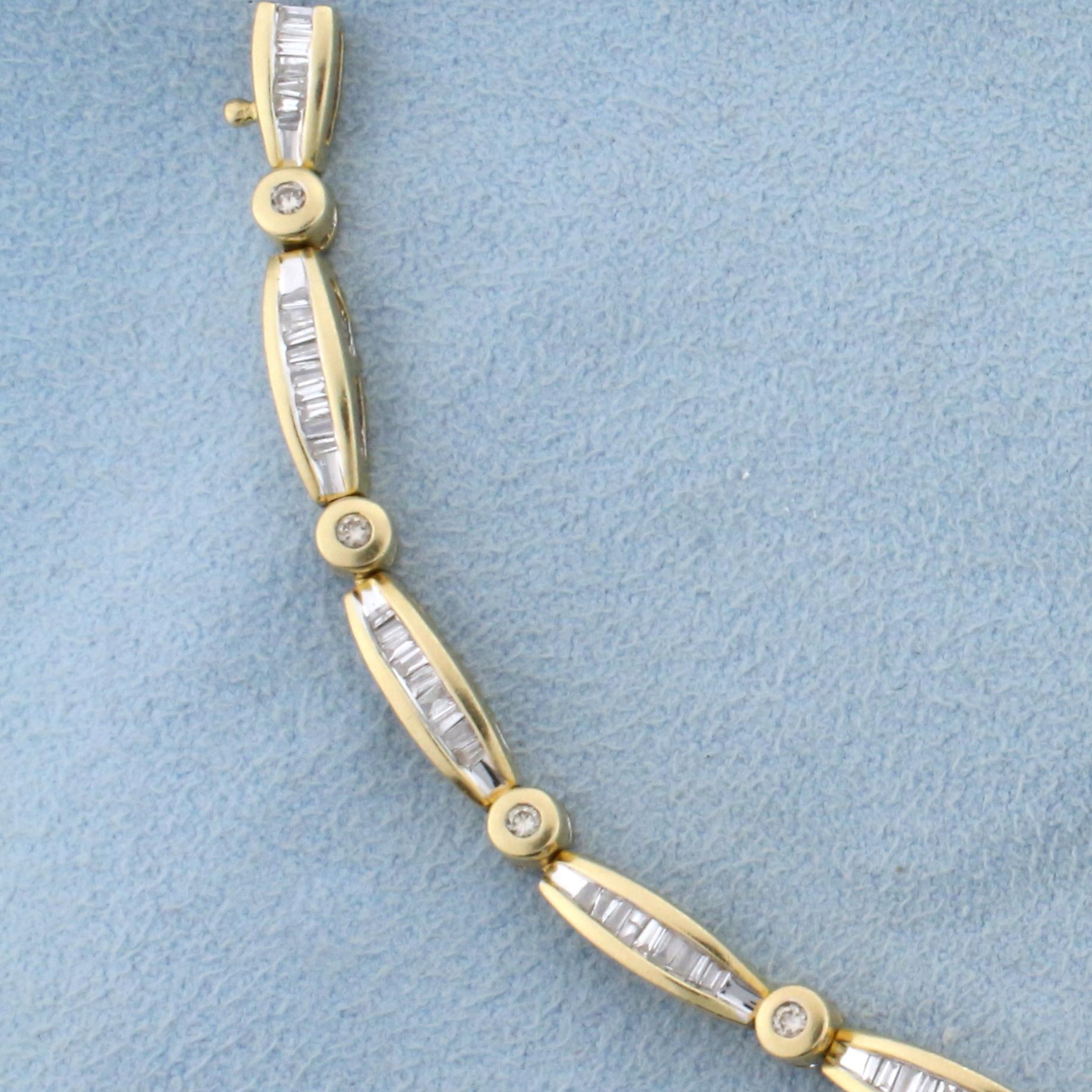 1ct Tw Round And Baguette Diamond Tennis Bracelet In 14k Yellow Gold