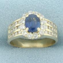 Sapphire And Diamond Ring In 14k Yellow Gold