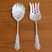Reed And Barton "georgian Rose" Sterling Silver Salad Serving Pieces Set Of 2