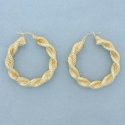 Thick Twisting Rope Design Hoop Earrings In 14k Yellow Gold