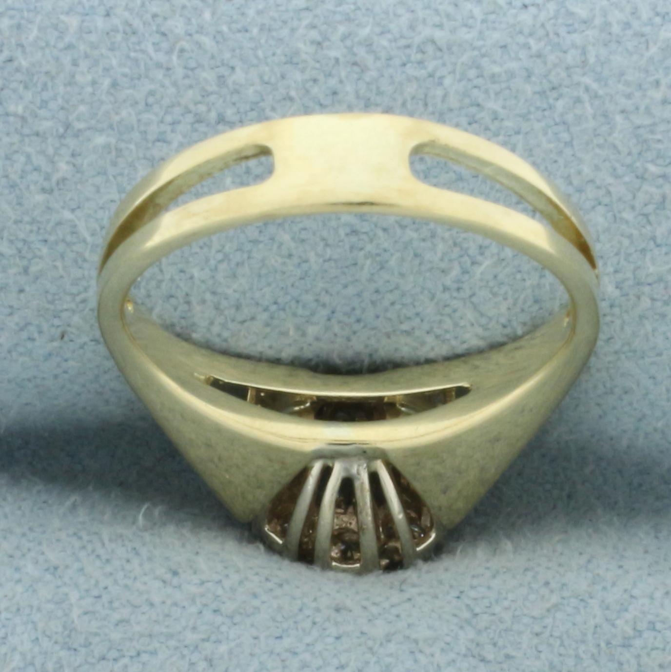 Flower Design Split Shank Diamond Ring In 14k Yellow Gold
