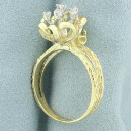 Diamond Flower Design Split Shank Ring In 14k Yellow Gold