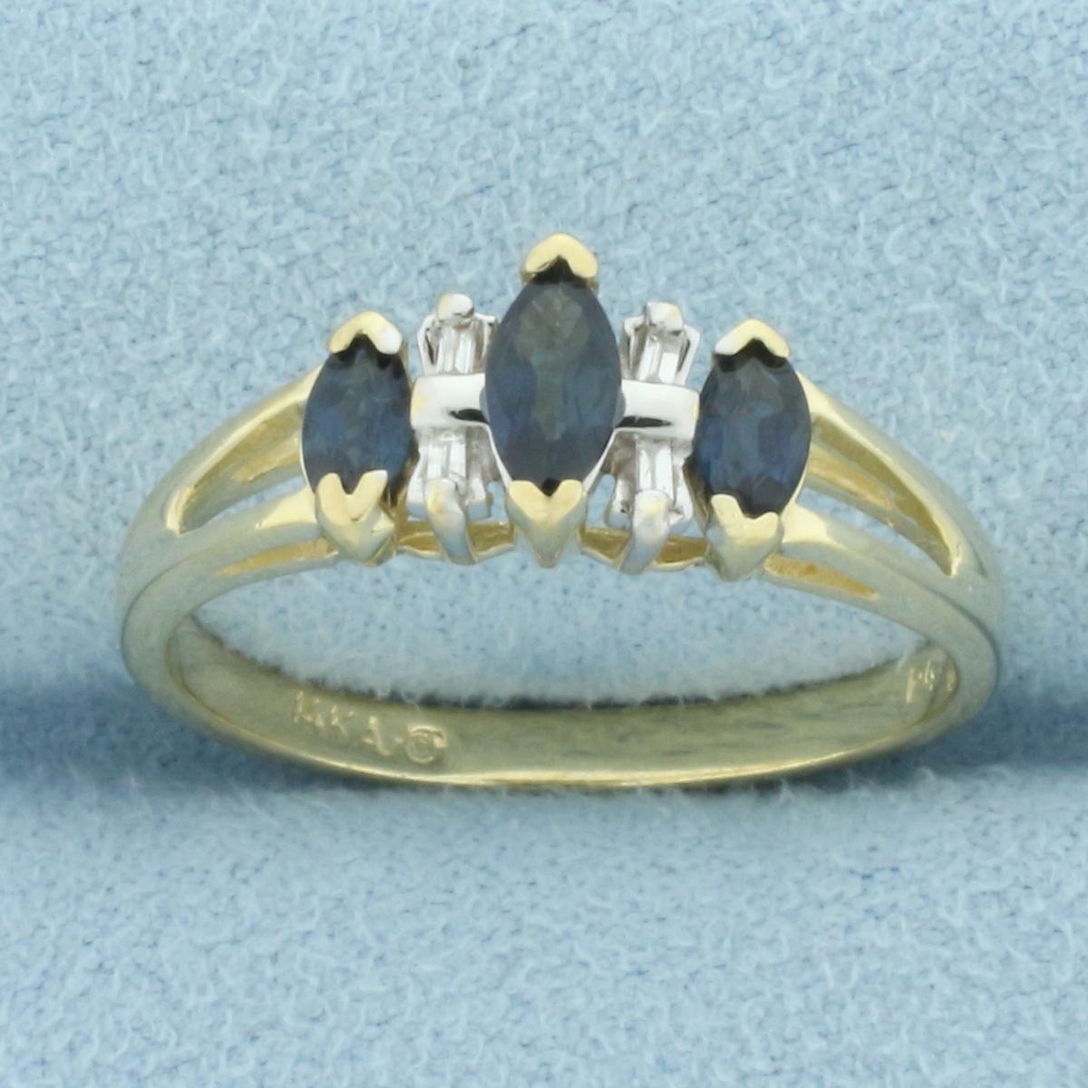 Sapphire And Diamond Split Shank Ring In 14k Yellow Gold