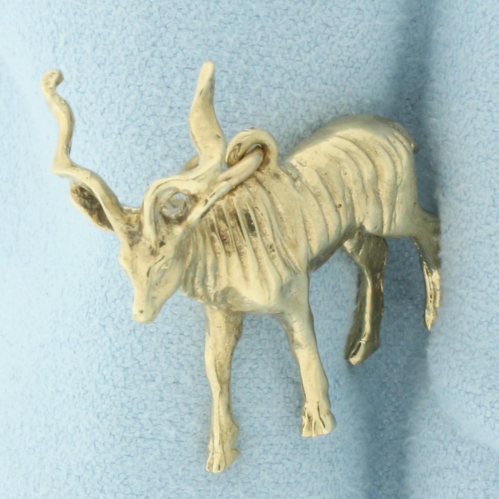Greater Kudu Charm Or Pendant In 14k Yellow Gold