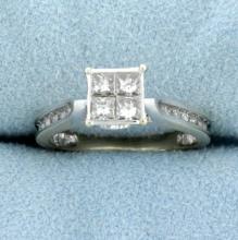 Illusion Set Diamond Engagement Ring In 14k White Gold