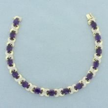 Amethyst And Diamond Bracelet In 14k Yellow Gold