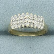 3-row Diamond Pyramid Cocktail Ring In 14k Yellow Gold