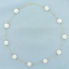 Button Pearl Station Choker Necklace In 14k Yellow Gold