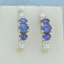 Sapphire And Diamond J-hook Earrings In 10k Yellow Gold