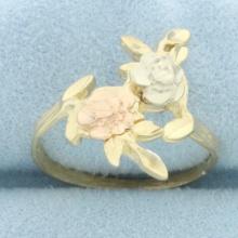 Diamond Cut Rose Flower Ring In 14k Yellow, White, And Rose Gold