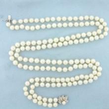 Vintage Akoya Pearl Double Strand Necklace In 14k White Gold