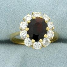 4.5ct Tw Garnet And Cz Flower Ring In 18k Yellow Gold