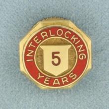 Antique Interlocking 5 Years Enamel Pin In 10k Yellow Gold