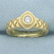 Quilted Design Diamond Ring In 14k Yellow Gold