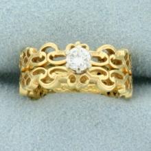 Unique 1/5ct Diamond Solitaire Cut Out Design Ring In 18k Yellow Gold