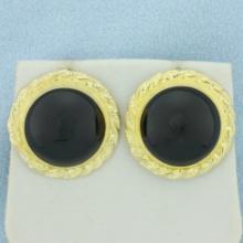 Onyx Statement Button Earrings In 14k Yellow Gold