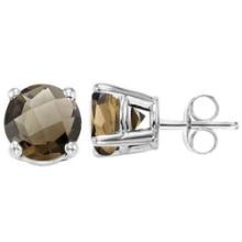 5mm Round Cut Smoky Quartz 1ctw Stud Earrings In Sterling Silver