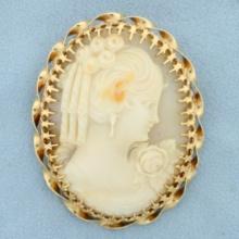 Large Vintage Cameo Pin Or Pendant In 14k Yellow Gold