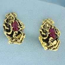 Antique Hand Made Nature Design Ruby Cufflinks In 18k Yellow Gold