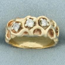 3-stone Diamond Nugget Ring In 14k Yellow Gold