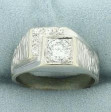 Mens Brushed Finish Diamond Ring In 14k White Gold