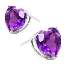 8mm Heart Cut Amethyst 3.75ctw Stud Earrings In Sterling Silver