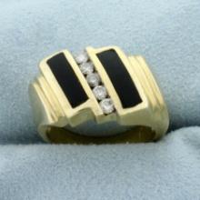 Vintage Onyx And Diamond Ring In 14k Yellow Gold