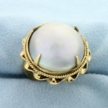 Vintage Mother Of Pearl Statement Ring In 10k Yellow Gold